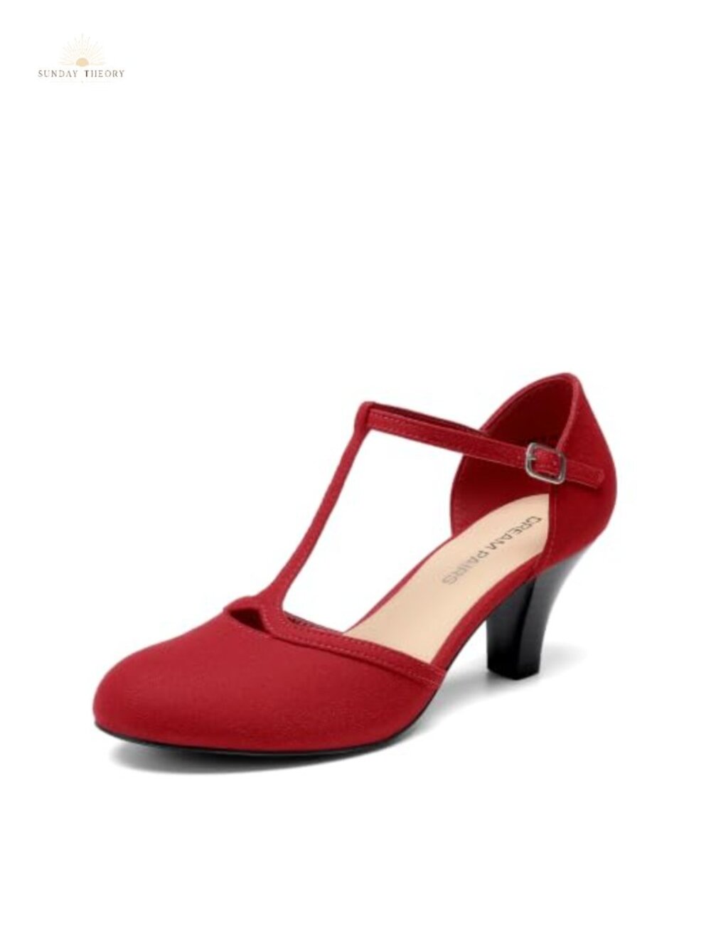 Women's T-Strap Block Heel Dress Pumps Faux Suede Formal Party Shoes